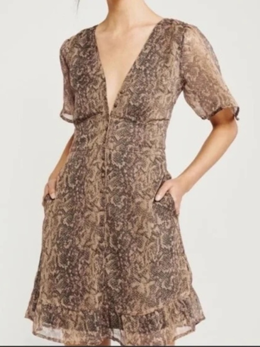 Abercrombie & Fitch Brown Snake-Print V-Neck Mini Dress